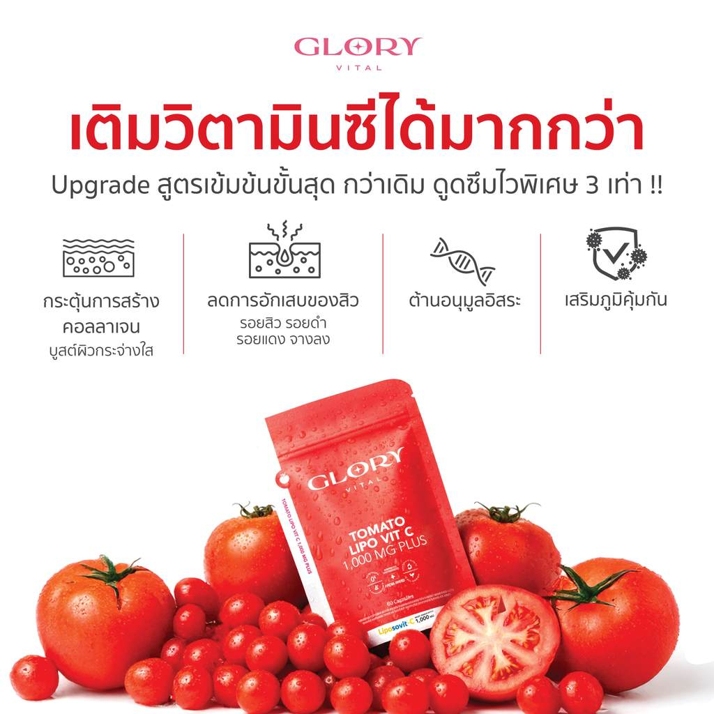 Glory Duo Set Enriched Collagen กลอรี่ คอลลาเจน + Tomato Lipo VitC วิตามินซีมะเขือเทศเข้มข้น รวม 4 ซอง7
