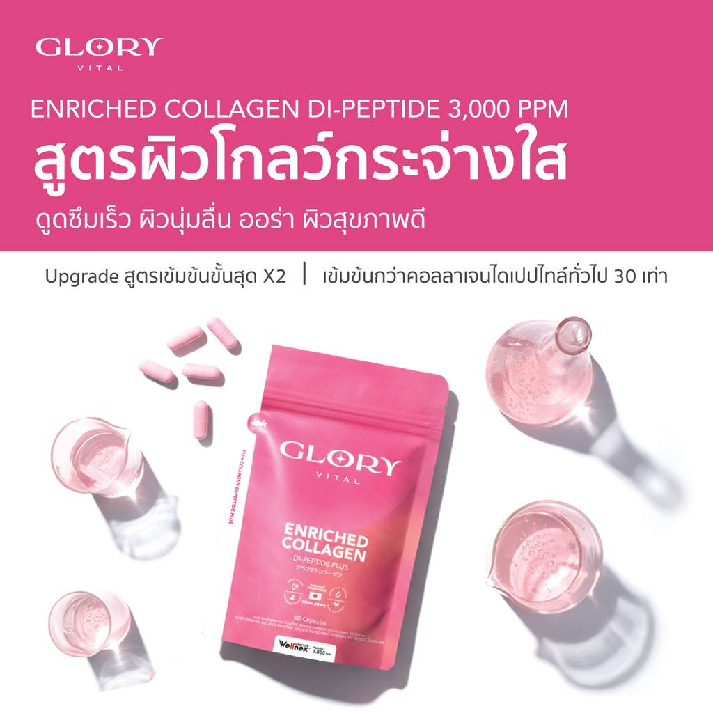 Glory Duo Set Enriched Collagen กลอรี่ คอลลาเจนไดเปปไทด์ + Tomato Lipo VitC วิตามินซีมะเขือเทศเข้มข้น5