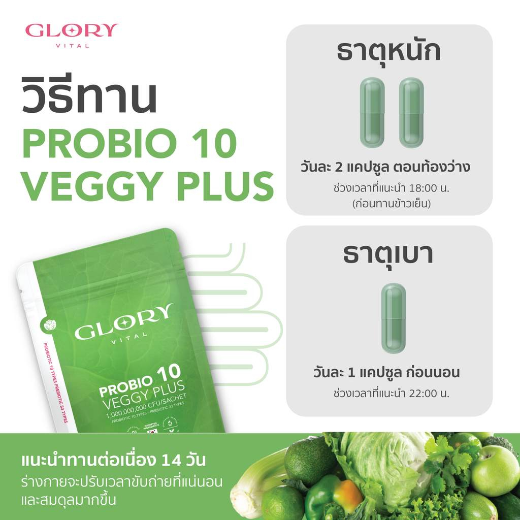 Glory Probiotic Veggy Plus กลอรี่โพรไบโอติกส์ เวจจี้พลัส x1 x24